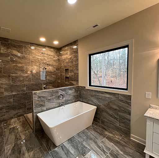 custom bath with modern lighting wall and flooring